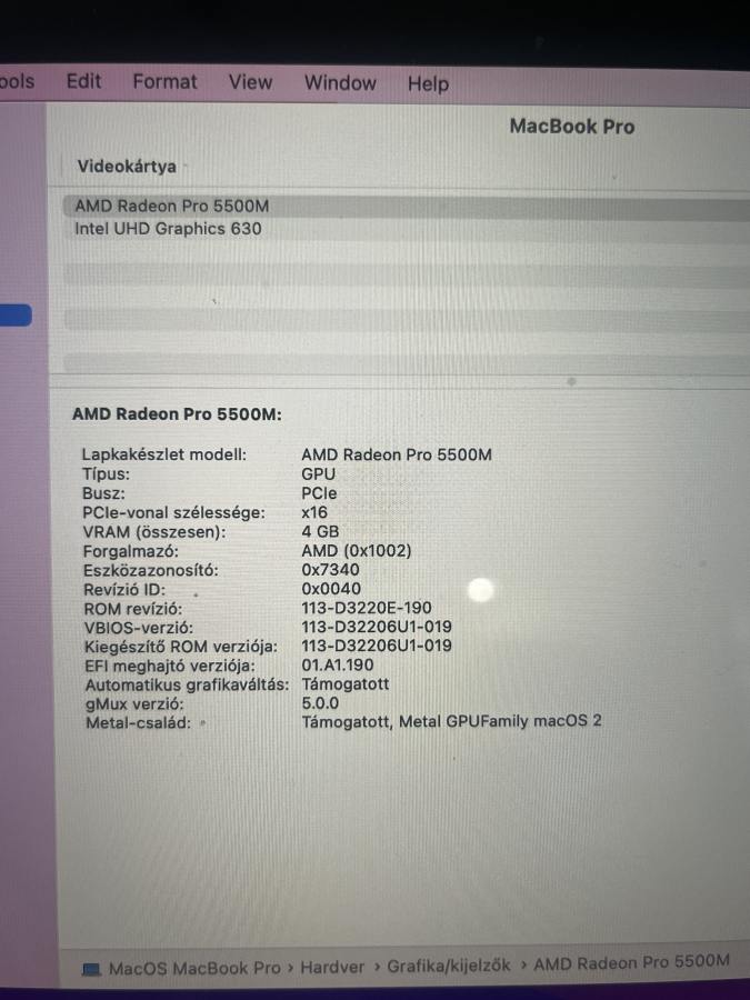 Apple MacBook Pro 16,1 16" Retina  2019 Intel  i9-9880HK 2.30GHz 32GB (2x16GB) 1TB SSD  RADEON RX5500M/4GB Space Gray